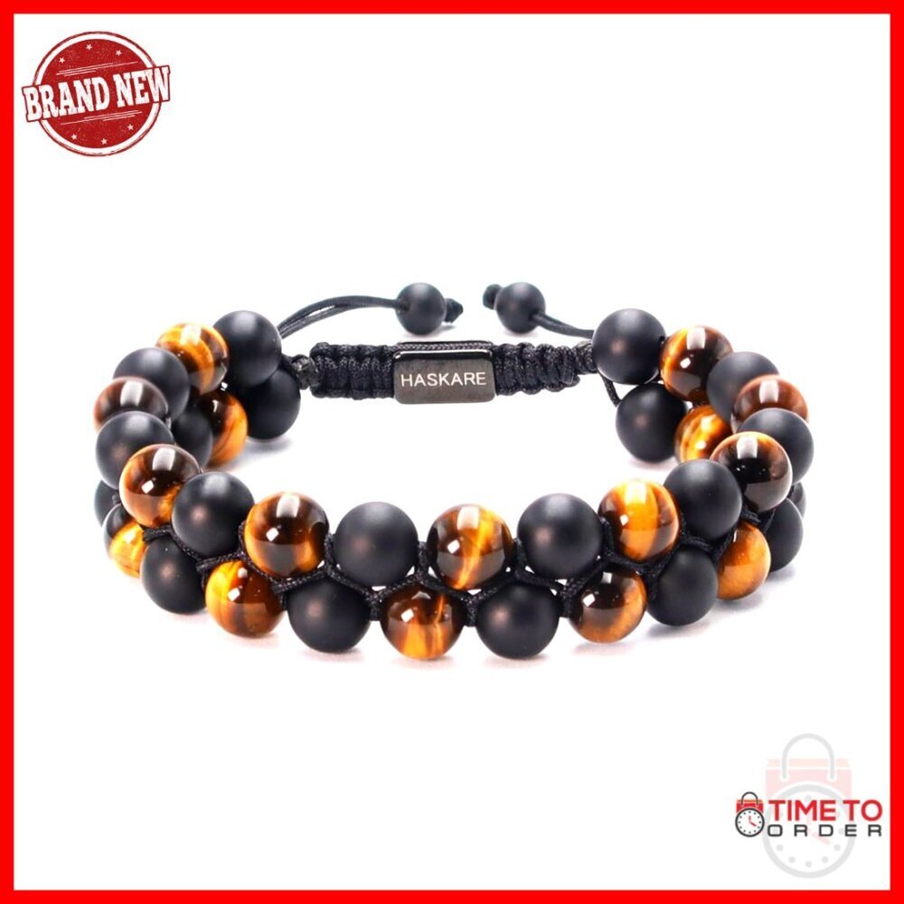 Handmade Tiger Eye Onyx Bracelet for Men, Adjustable, Crystal Energy Protection